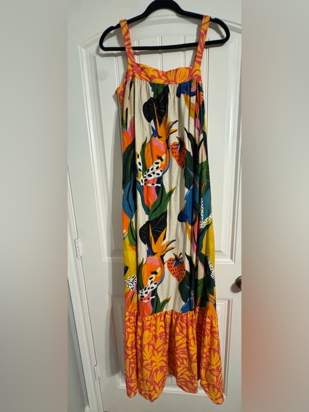 Palms Away-Tropical Floral Maxi Dress in Cream with Bright Multicolor Print NWOT